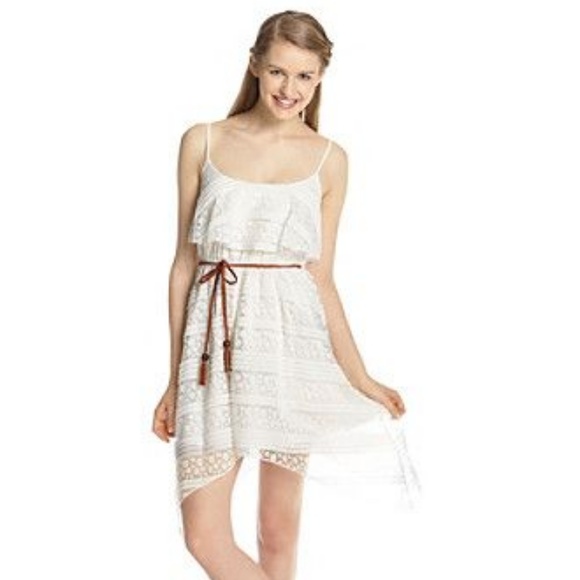 Asymmetrical Hi-Lo Sleeveless Crocheted Lace Sundress Trixxi White Polkadot Med - Picture 7 of 7